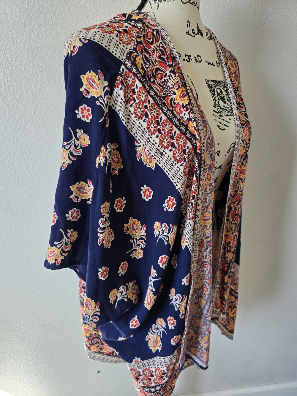 Angie Kimono Women's Open Front Accent Top Boho Rayon Large - Picture 2 of 8